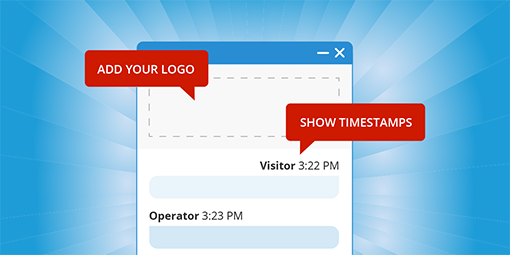 Company logo and timestamps in chat window