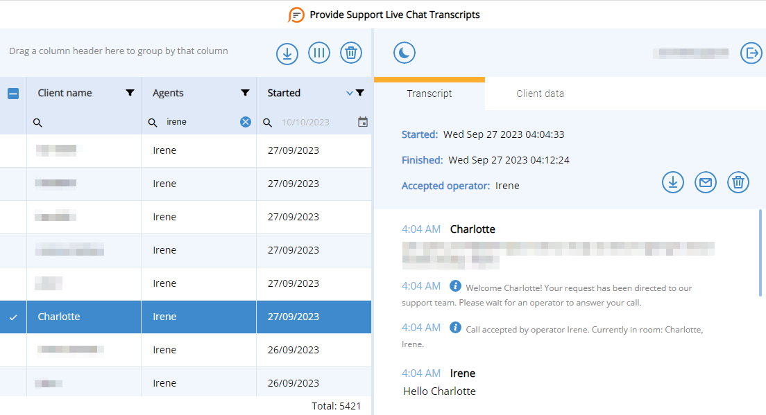 Screenshot of Transcript Viewer app